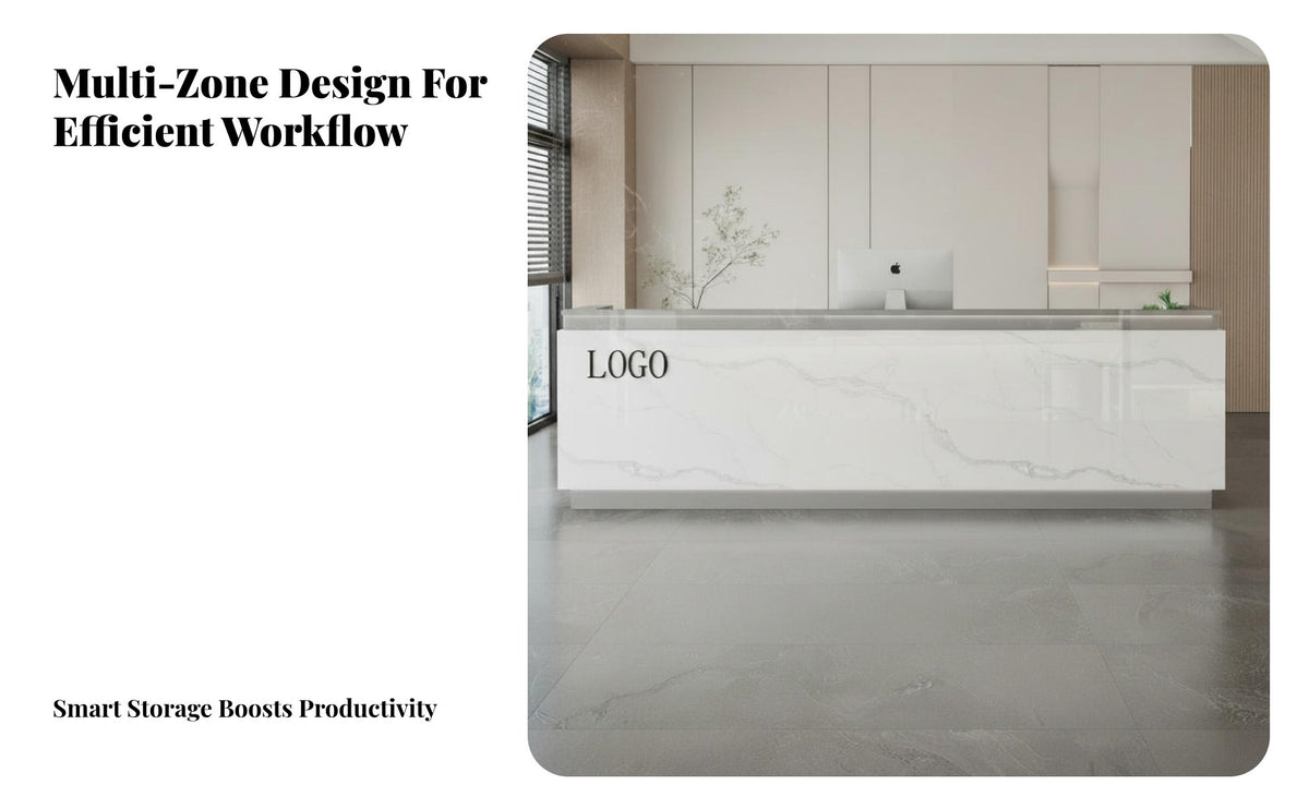Multi-Functional Modern Reception Desk Sturdy Construction Office Information Desk Easy to Clean Retail Cashier Stand Scratch Resistant for Receptionists, Cashiers, Business Owners, School, Lobby, Sales Center, Company Entrance