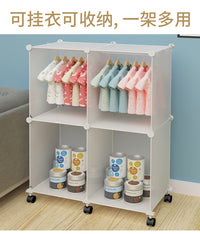 挂衣架落地儿童婴儿宝宝小型简易衣架移动卧室室内家用透明收纳柜 白色1格单层高45（不带滑轮）