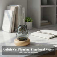 Fortunate Cat Glass Jar Good Fortune Symbol Maneki-Neko Savings Jar Cat Shaped Container with Wooden Base Wealth Attracting
