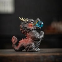 Dragon Figurine with Orb Tabletop Ceramic Dragon Decor for Bookshelf