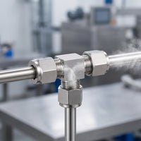 Three-Way Pipe Connector Stainless Steel Tee Fitting with Compression Nuts Water Line Splitter Metal Hardware Heavy-Duty