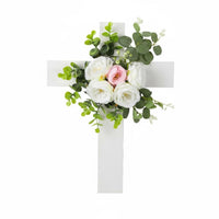 Lifelike Flowers Easter Cross Wreath Ready to Hang Floral Cross Wall Decor Fade-Resistant for Outdoor, Church