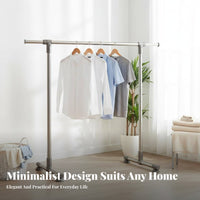 Freestanding Design Adjustable Costumer Stand Mobile with Rolling Casters Wheeled Single Clothing Rack Lockable casters Laundry Supply for households, Apartment Dwellers, Students, Bedroom, Balcony, Dorm Room