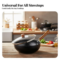 Uncoated Iron Wok Uncoated Flat Bottom Wok Hammered Stir-Fry Pan Versatile Cookware Easy to Clean for Small Families