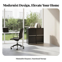 Modernist design Multi-Compartment Shelf firm Wood Construction Low silhouette bookshelf Smoked Black Finish bookshelf versatile Design for Book Lovers, Office Workers, Bedroom, Living Room, Entryway, Playroom