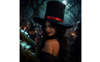 Red Ribbon Band Pointed Felt Hat Wide Brim Hat