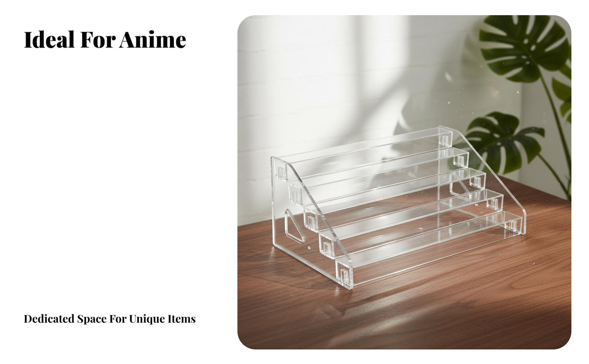 Clear Riser Shelf Large Capacity Clear Acrylic Pin Display Easy to Assemble Stepped Collectible Riser for Collectors, Anime Fans, Desktop, Bookshelf