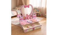 Tabletop Pretend Vanity Playset Child-Safe Kids Makeup Table with Mirror Preschool Kids Vanity Set Sturdy for Toddlers