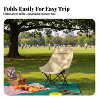 Heavy Duty Adjustable High-Back Moon Chair Breathable Textile Adjustable High-Back Camp Chair Sling-styleLike Comfort Folding Seat Side Storage Pocket for Campers, Picnickers, Camping, Fishing, Picnic, Picnics