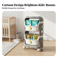 Multi-Tier Toy Storage Cart With Wheels Cartoon Storage Trolley Mobile Toy Bin Organizer Detachable Bins for Playroom, Preschool