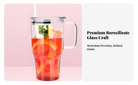 Thermal Shock Resistant 32oz Glass Tumbler with Handle Bubble Tea Friendly Glass Tumbler with Handle and Straw Complimentary for Travel