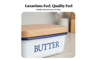 Enamel Butter Dish Dishwasher Butter Keeper with Wood Lid Kitchenware for Cooks, Hosts, Kitchen Countertop, Refrigerator, Dining Table