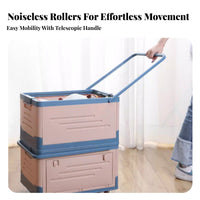 Foldable Design Collapsible Rolling Crate With Wheels Collapsible Wheeled Box Telescoping Handle Portable Storage Large Capacity for Homeowners, Travelers, Classroom, Dorm Room, Shopping, Bedroom