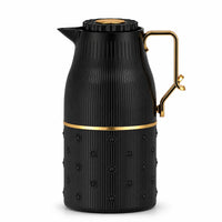 Floral Embossed Insulated Container Jug Ribbed Hot Water Jug Gold-Tone Trim Tea Server Side Handle