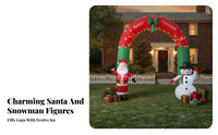 Green Bow Santa Snowman Arch Snowflake Print Christmas Inflatable Arch Outdoor Stable Ground Stakes