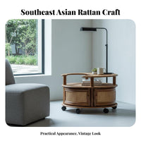 Woven Design 2-Tier Rolling Trolley Vintage Aesthetic Crescent-Shaped Rolling Cabinet with Wheels Tea Cart Multifunctional for Homeowners, Apartment Dwellers, Hosts, Living Room, Bedroom, Home Office, Balcony