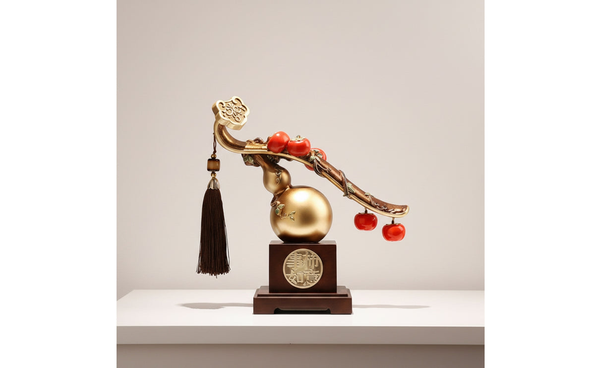 Tabletop Ornament with Tassel Chinese Tabletop Sculpture Decorative Decor for Living Room, Desk