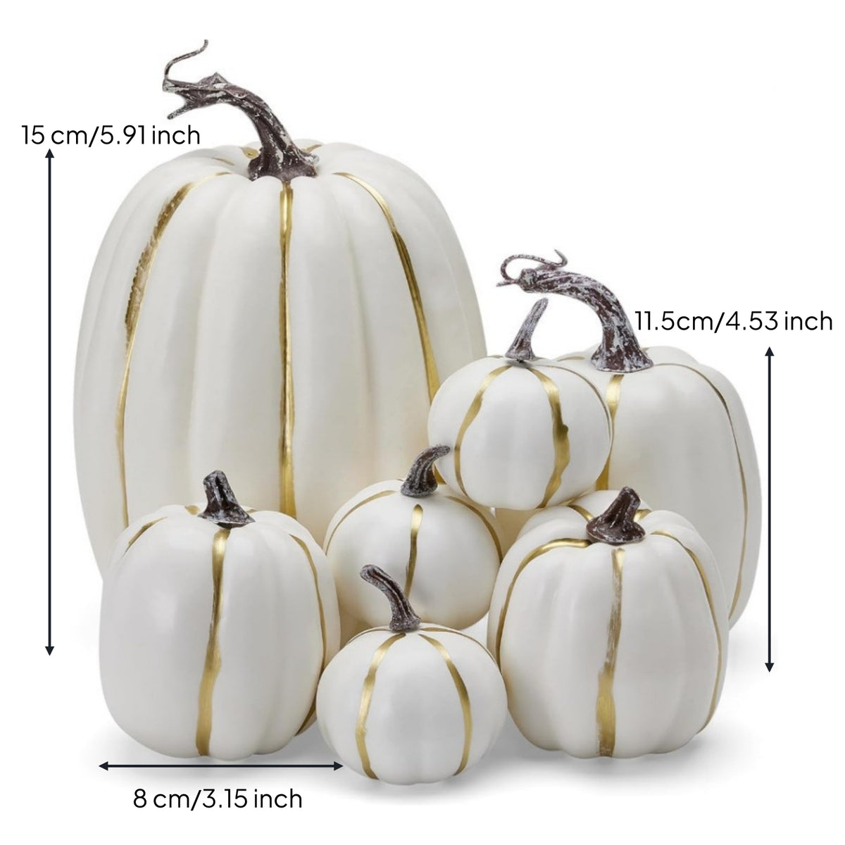 7 Pieces Fake Pumpkins with Gold Stripes Autumn Artificial Pumpkin Arrangement Seasonal Decorative Pumpkins for Party Hosts