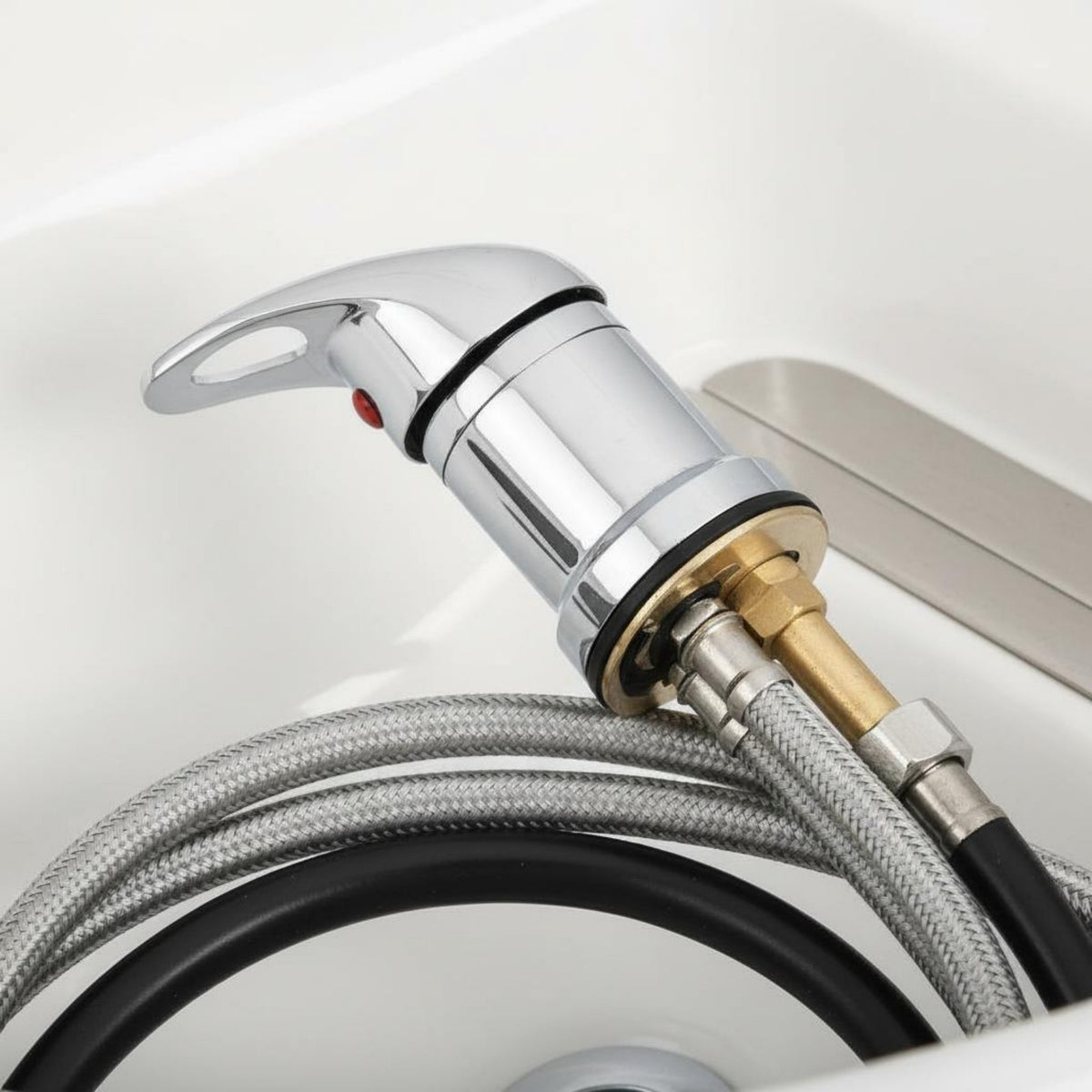 Chrome Finish Shampoo Bowl Faucet Kit Long-Lasting Brass Construction Salon Sink Sprayer Hose Set for Barbers