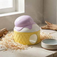 Dome Top Ceramic Hamster Hideout Geometric Pattern Hamster Cooling Shelter Embossed Ice Cream Cone Hideout Circular Doorway for Hamsters