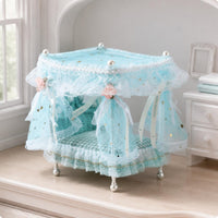 1:12 Scale Dollhouse Canopy Bed Ruffled Four-Poster Bed Ribbon Ties Miniature Furniture