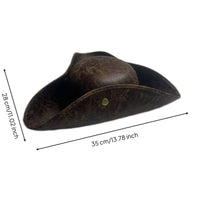 Pirate Tricorn Hat Faux Leather Tricorn Pirate Hat Three Cornered for Halloween, Cosplay