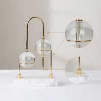 Desktop Ornament with Marble Base Modern Sculptural Ornament with Glass Orbs Gold-Toned Decorative Item Piece for Entryway