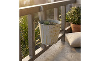 Drainage Hole Hanging Planter Container Distressed Finish Metal Hanging Planter Vertical Striped Plant Hanger for Balcony