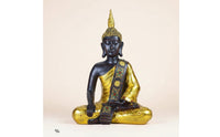 Resin Thai Buddha Sculpture Gold Finish Seated Buddha Figurine Zen Design Home Decor Detailed Craftsmanship for Hotel, Restaurant, Spa, Lounge