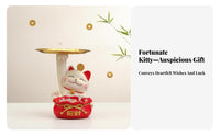 Fortunate feline Key Bowl Large Capacity wide opening feline Statue Modern artistic