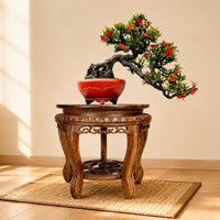 Antique Look Carved Wooden Tray Stand Heavy Duty Round Wood Stand Wooden Display Riser for Living Room, Garden