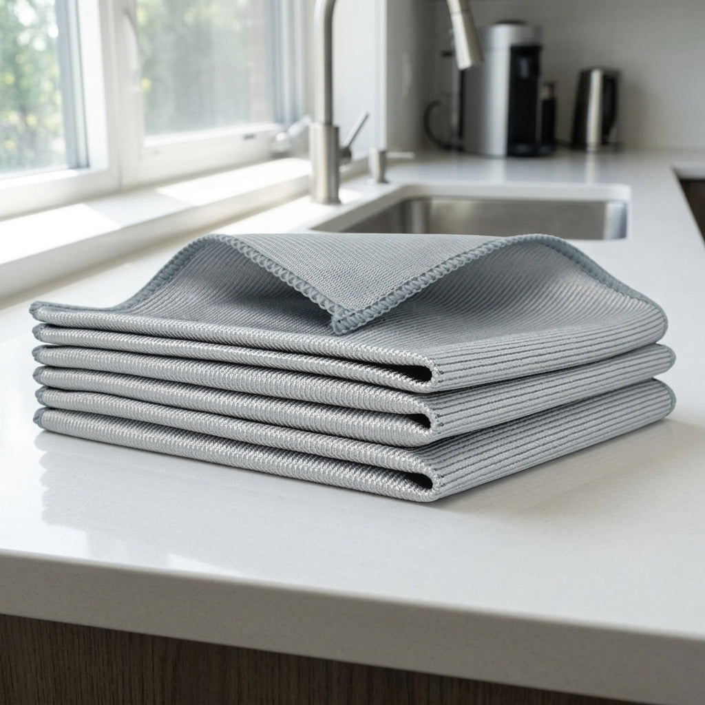 Striped Microfibre Cloth and Cleaning Cloths, 10 Pack 40x40 cm Microfibre Cloth, High Absorbency for Glass, Mirrors and Car Detailing