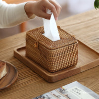 Handwoven Rattan Tissue Box for Home, Office, Car