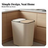 Easy to Clean Dry Wet Separation Bin Large Capacity Two-Section Compartment Trash Can Removable Inner Buckets Push Button Garbage Can Vertical Design for Bathroom, Living Room, Bedroom, Office