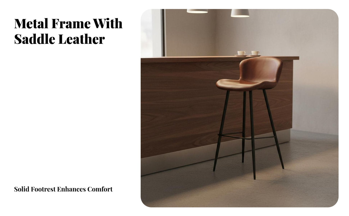 Light Luxury Metal Leg High Stool Comfortable Padded Seat Upholstered Counter Height Stool Anti-Slip Foot Pads Upholstered Kitchen Island Chair Sturdy Construction for Cafe Owners, Homeowners, Couples