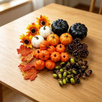 Artificial Pumpkins Assorted Fake Pumpkins with Maple Leaves Mixed Pumpkin Set for Decorators, Thanksgiving, Table Styling, Wreath Making