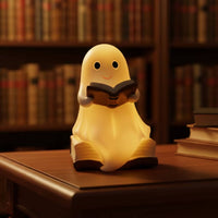 Night Light Cute Lamp with Book Warm Golden Halloween Figurine for Kids, Bedroom, Reading Corner