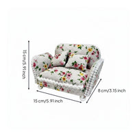 Lace Trim Floral Dollhouse Sofa Set for Hobbyists, Collectors, Miniature Scene