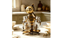 Bronze Finish Feline Seasoning Bottle Holder Decorative Feline-Shaped Metal Storage Holder
