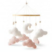 Baby Mobile with Wooden Hoop Teddy-Fleece Soft Mobile with Clouds Soft Hanging for Newborns, Crib, Nursery