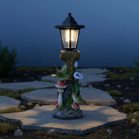 Resin Bird Garden Figurine Hand Painted Solar Welcome Post Light Weather Resistant Sunlight Garden Lamp Post Statue for Yard, Patio, Pathway