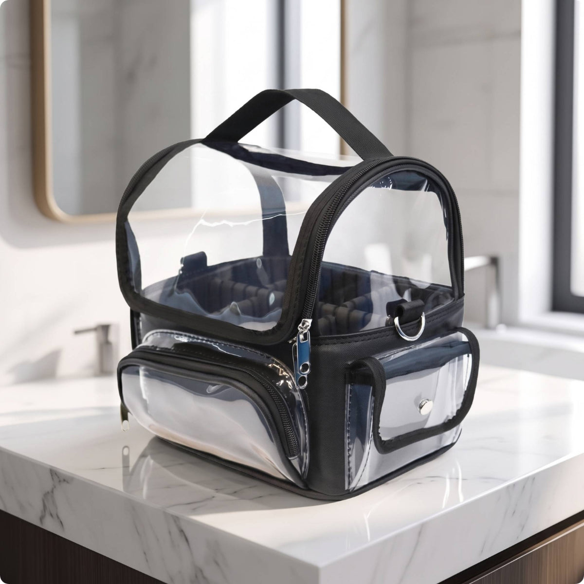 Transparent Toiletry Organizer Waterproof Clear Cosmetic Case Portable Makeup Bag with Pockets for Jet-Setters, Gym
