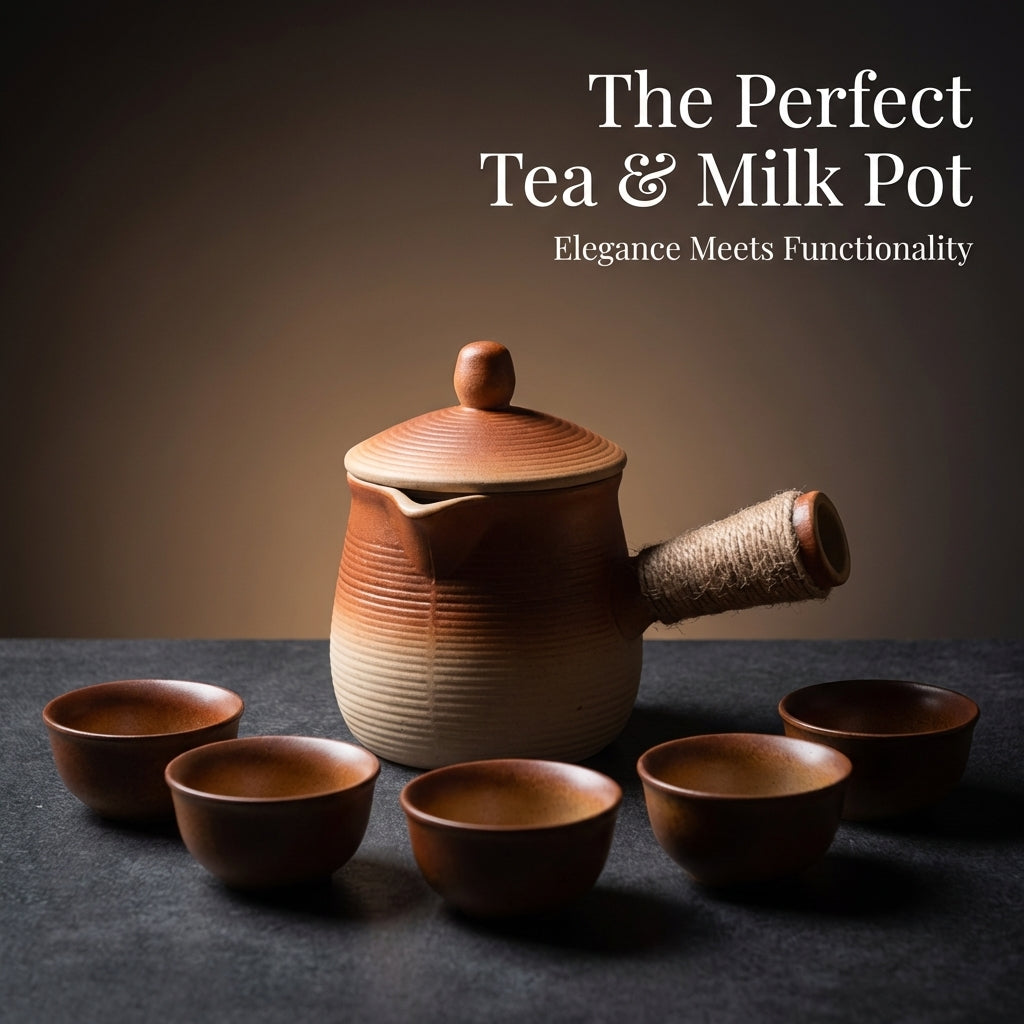 Ceramic Teapot with Side Handle, Porcelain Tea Set with Cups, Chinese Tea Set for Home Ceremony, Light Luxury Retro Teaware, Frosted Ceramic Tea Maker