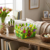 Felt Easter Basket with Handle, 3D Bunny Rabbit Design Egg Hunt Bag, Reusable Spring Gift Tote for Kids Party Favours and Decorations
