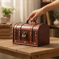 Wooden Storage Chest Portable Wooden Chest with Curved Lid Decorative Trunk Versatile Trunk with Hinged Top Practical