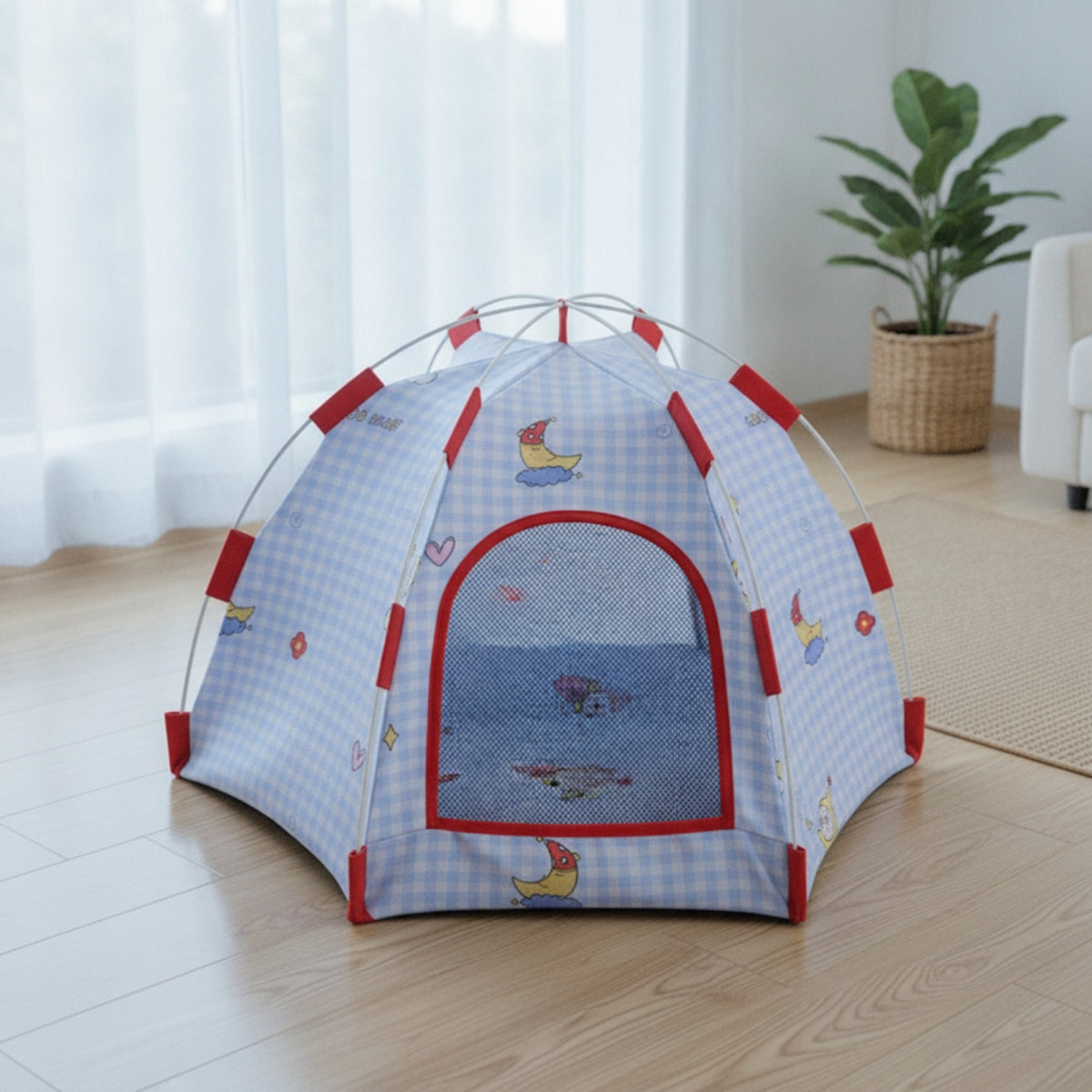 Cushioned Hexagonal Pet Tent Breathable Pet Tent with Cushion Indoor Supportive for Cats, Patio