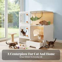 Spacious Interior Multi-Level Feline Villa with Integrated Litter Box Easy to Clean Multi-Level Feline Kennel Good Ventilation Pet Furniture Breathable Mesh for Indoors, Indoor, Living Room, Bedroom
