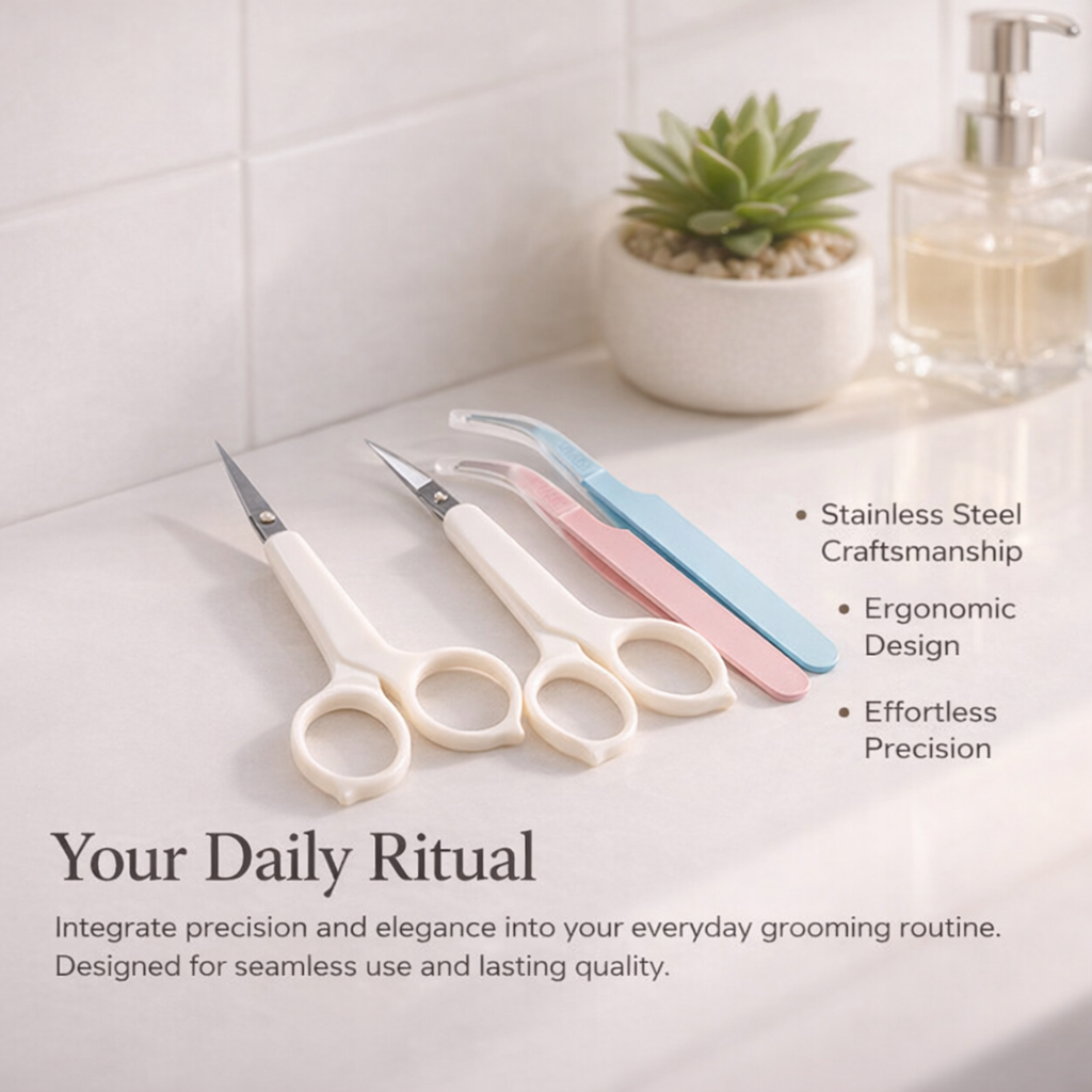 Precision Eyebrow Scissors and Curved Tweezers Set, Stainless Steel Grooming Kit for Shaping and Makeup for Beginners