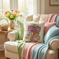Easter Pillow Cover Single-Sided Print Cartoon Bunny Pillow Cover Easter Decoration for Home, Living Room, Bedroom