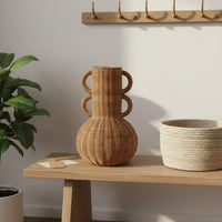 Braided Wicker Vase Rustic Wicker Flower Basket Woven Floor Vase Uncovered Top Interior Decoration Decorative for Dried Flowers